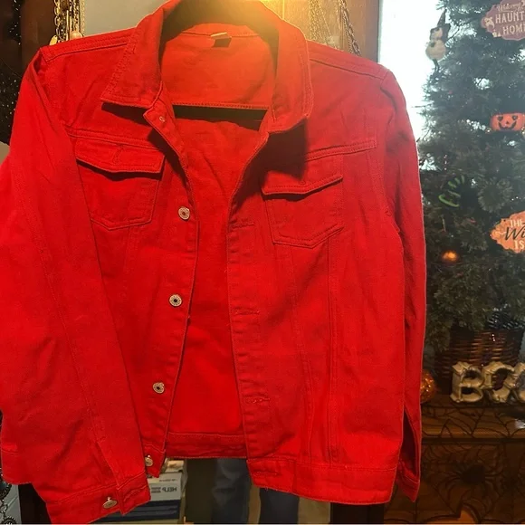 2 - Red Jean Lightweight Jacket - Picture 3 of 9